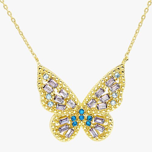 Sparkle Allure Womens Multi Color Cubic Zirconia 14K Gold Over Brass Butterfly 16 Inch Pendant Necklace, One Size
