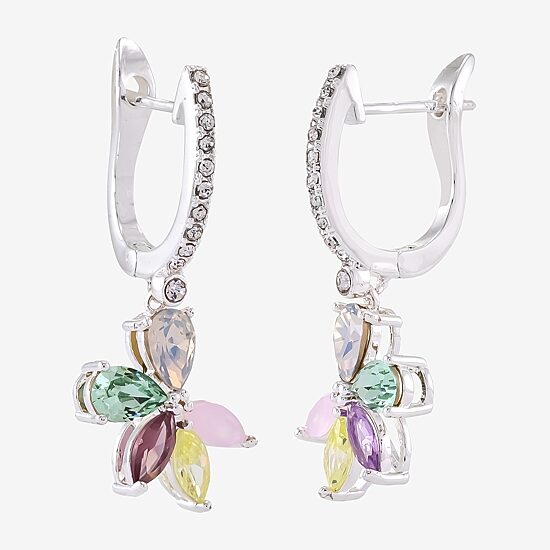Sparkle Allure Womens Multi Color Crystal Pure Silver Over Brass Flower Drop Earrings