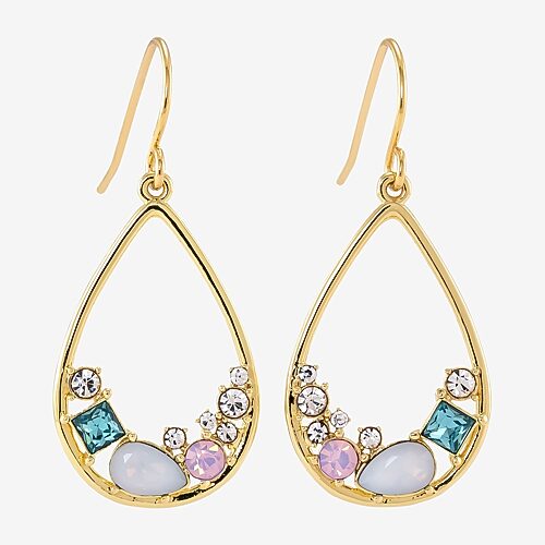 Sparkle Allure Cluster Womens Multi Color Crystal 14K Gold Over Brass Drop Earrings, One Size