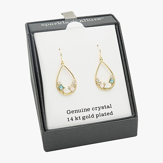 Sparkle Allure Cluster Womens Multi Color Crystal 14K Gold Over Brass Drop Earrings