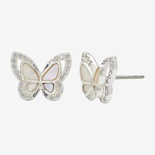 Sparkle Allure Halo White Mother Of Pearl Cultured Freshwater Pearl 13mm Butterfly Stud Earrings, One Size