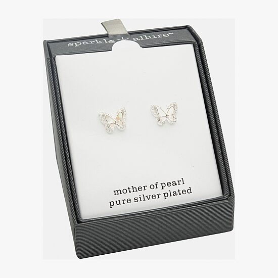 Sparkle Allure Halo White Mother Of Pearl Cultured Freshwater Pearl 13mm Butterfly Stud Earrings