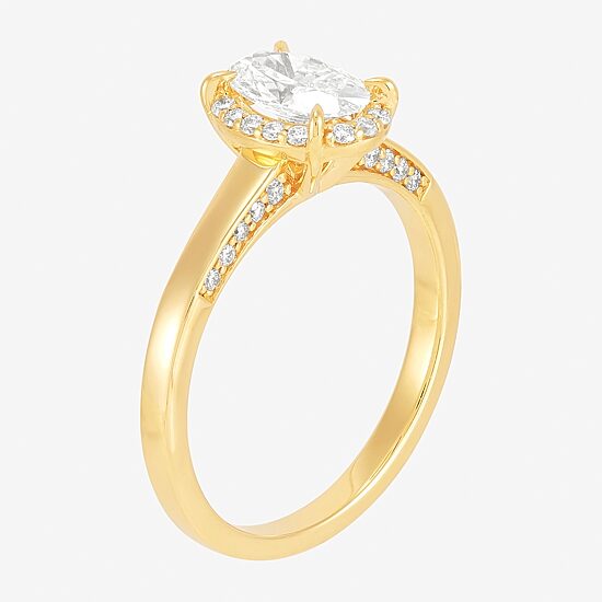 (H-I / Si1-Si2) Womens 1 CT. T.W. Lab Grown White Diamond 10K Gold Oval Halo Engagement Ring