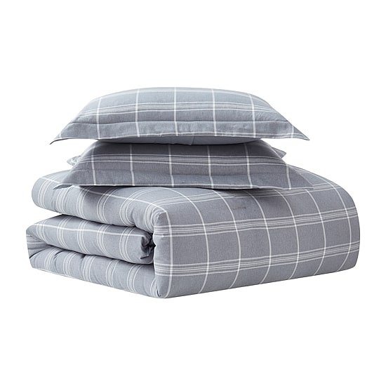 Sweet Home Collection Chambray Weave Plaid Midweight Down Alternative Comforter Set