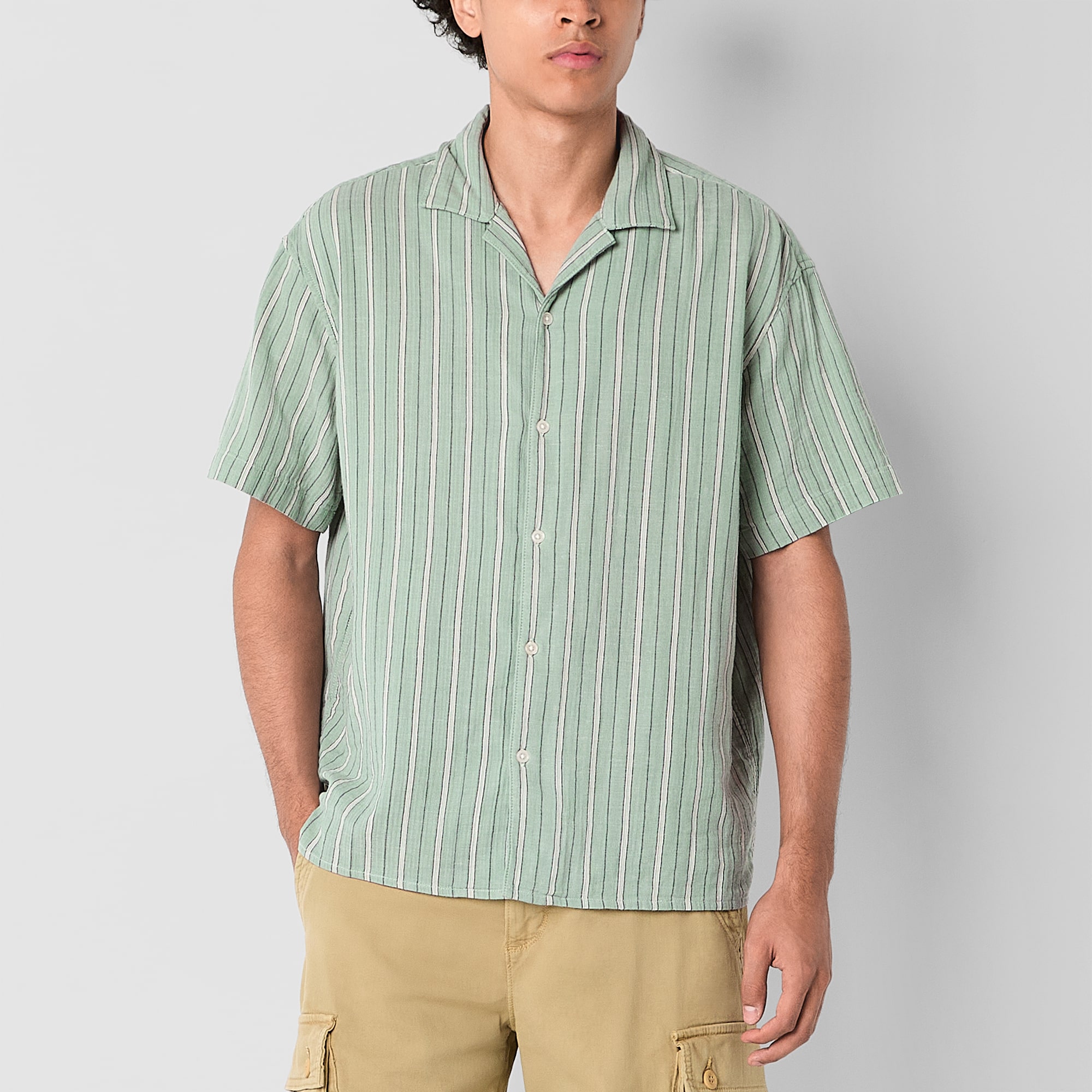 Arizona Mens Short Sleeve Striped Button-Down Shirt