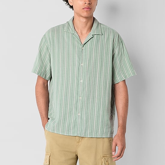 Arizona Mens Short Sleeve Striped Button-Down Shirt