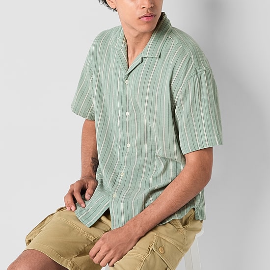 Arizona Mens Short Sleeve Striped Button-Down Shirt