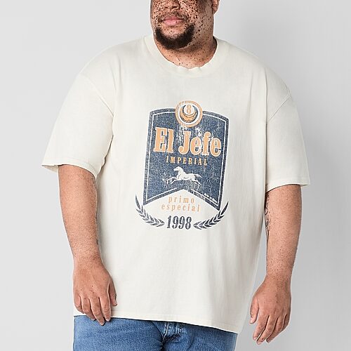 Arizona Mens Crew Neck Short Sleeve Regular Fit Big and Tall Graphic T-Shirt, Medium Tall, White