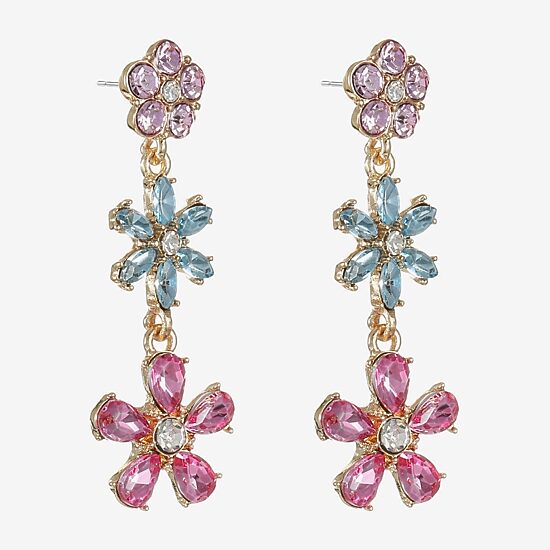 Monet Jewelry Womens Multi Color Glass Flower Hypoallergenic Drop Earrings