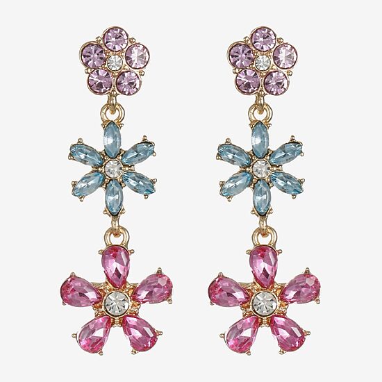 Monet Jewelry Womens Multi Color Glass Flower Hypoallergenic Drop Earrings