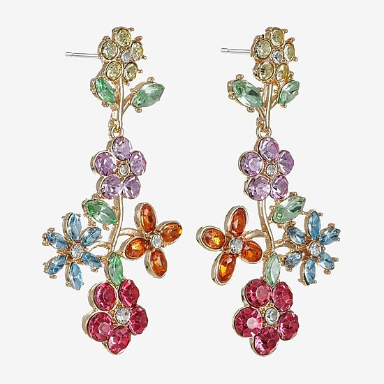 Monet Jewelry Womens Multi Color Glass Flower Hypoallergenic Drop Earrings