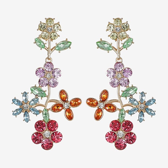 Monet Jewelry Womens Multi Color Glass Flower Hypoallergenic Drop Earrings