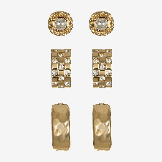 Monet Jewelry Womens Glass Hypoallergenic 3 Pair Earring Set