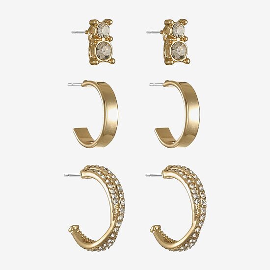 Monet Jewelry Womens Glass Hypoallergenic 3 Pair Earring Set