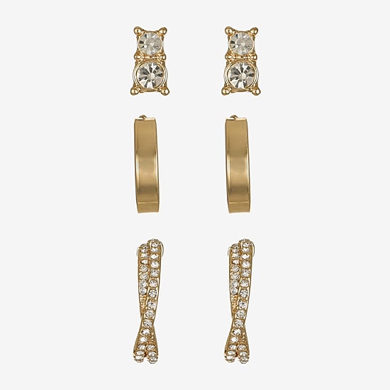 Monet Jewelry Womens Glass Hypoallergenic 3 Pair Earring Set