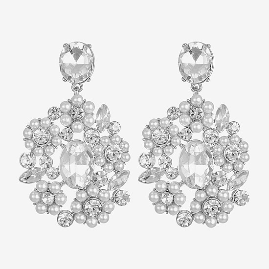 Monet Jewelry Womens Glass Simulated Pearl Oval Hypoallergenic Drop Earrings