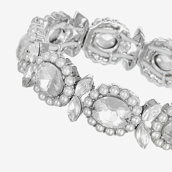 Monet Jewelry Womens Glass Simulated Pearl Oval Stretch Bracelet