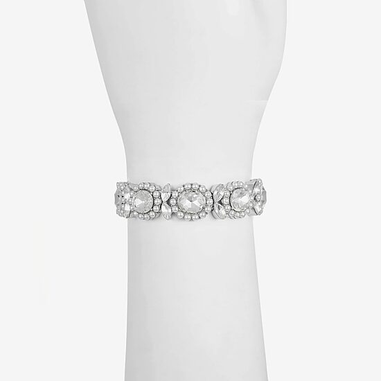 Monet Jewelry Womens Glass Simulated Pearl Oval Stretch Bracelet