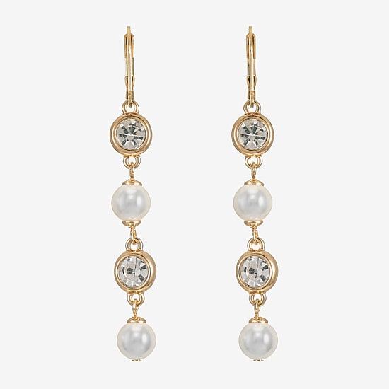 Monet Jewelry Womens Glass Simulated Pearl Round Drop Earrings