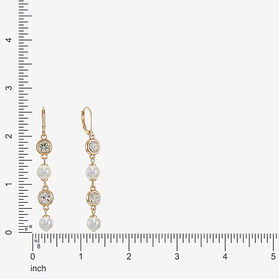 Monet Jewelry Womens Glass Simulated Pearl Round Drop Earrings
