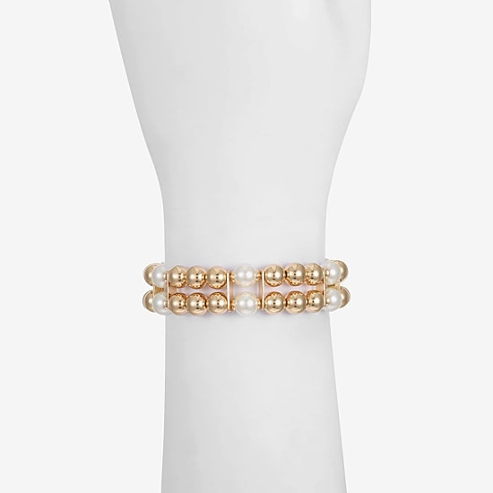 Monet Jewelry Womens Simulated Pearl Round Stretch Bracelet