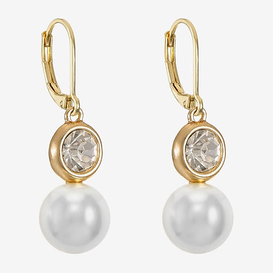 Monet Jewelry Womens Glass Simulated Pearl Round Drop Earrings