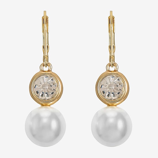 Monet Jewelry Womens Glass Simulated Pearl Round Drop Earrings