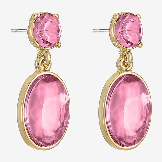 Monet Jewelry Womens Pink Glass Oval Hypoallergenic Drop Earrings