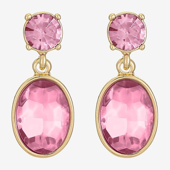 Monet Jewelry Womens Pink Glass Oval Hypoallergenic Drop Earrings
