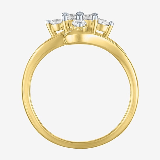 (G-H / Si2-I1) Womens 2/3 Ct. T.W. Lab Grown White Diamond 10K Gold Side Stone Bypass  Cocktail Ring