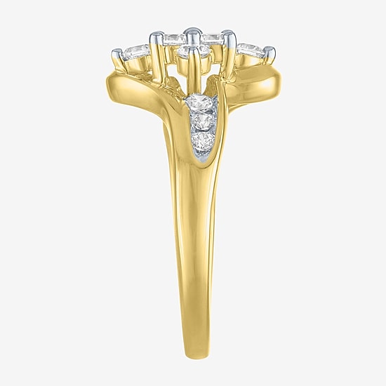 (G-H / Si2-I1) Womens 2/3 Ct. T.W. Lab Grown White Diamond 10K Gold Side Stone Bypass  Cocktail Ring