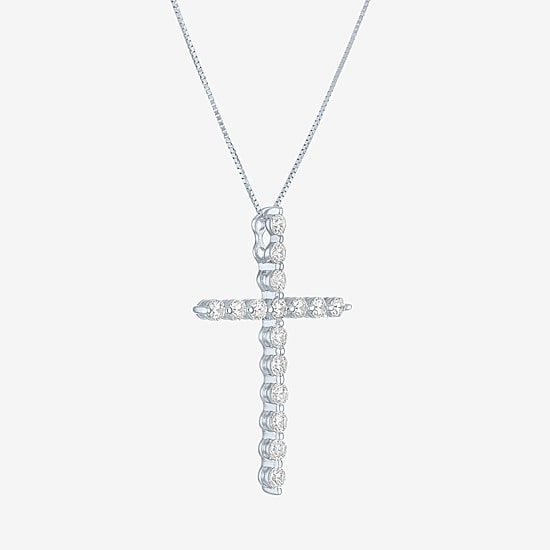 (G-H / Si2-I1) Womens 2/3 Ct. T.W. Lab Grown White Diamond 10K Gold Cross 18 Inch Pendant Necklace