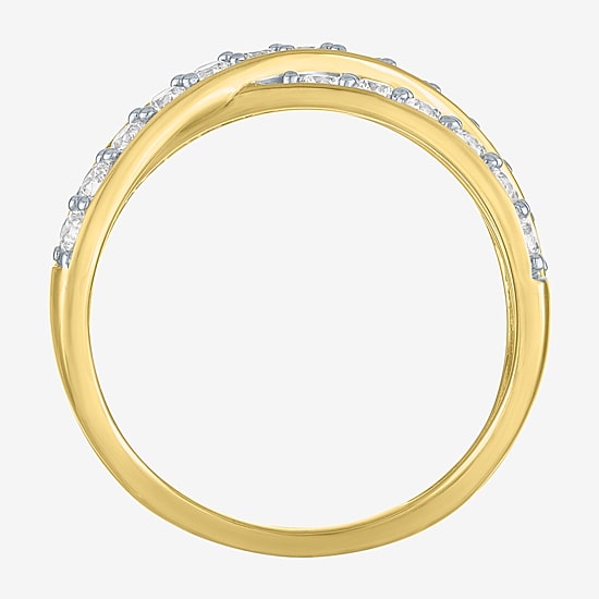 (G-H / Si2-I1) Womens 2/3 Ct. T.W. Lab Grown White Diamond 10K Gold Crossover Cocktail Ring