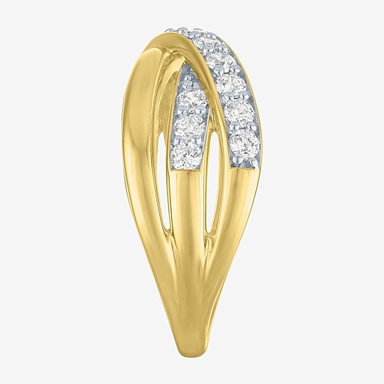 (G-H / Si2-I1) Womens 2/3 Ct. T.W. Lab Grown White Diamond 10K Gold Crossover Cocktail Ring