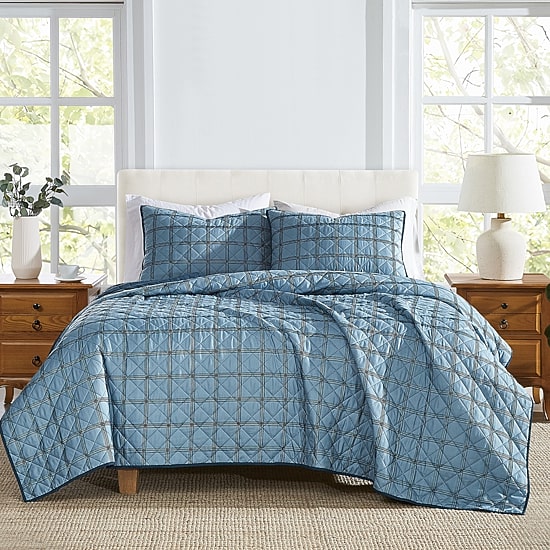 Cannon Luka Grid Easy Care Quilt Set