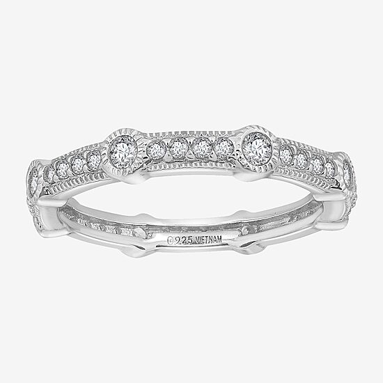 Cubic Zirconia Sterling Silver Round Band