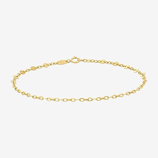 Womens 10K Gold 7.25 Inch Solid Link Chain Bracelet