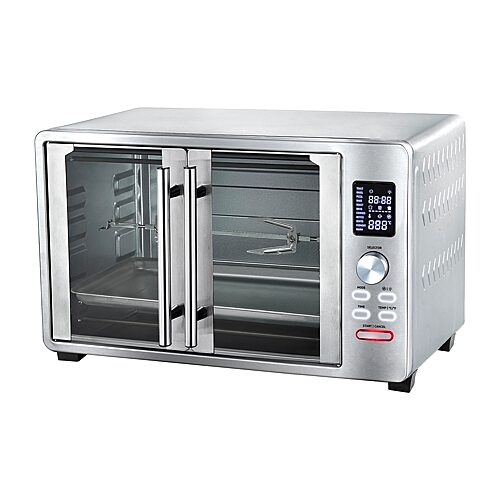 MegaChef 30 Liter Digital French Door Multi-Function Electric Convection Toaster Oven with Rotisserie Set - Silver