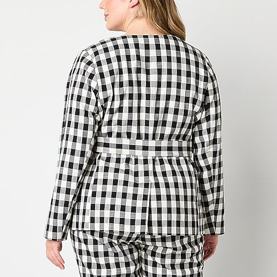 Liz Claiborne Womens Plus Gingham Classic Fit Blazer