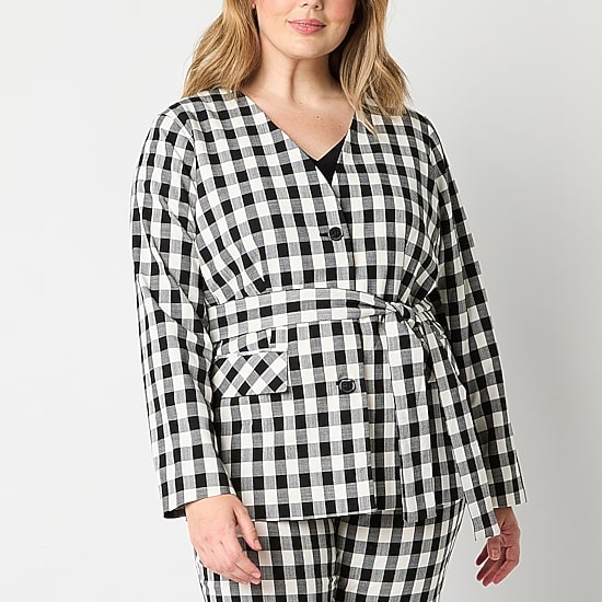 Liz Claiborne Womens Plus Gingham Classic Fit Blazer