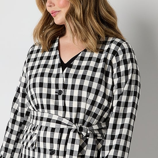 Liz Claiborne Womens Plus Gingham Classic Fit Blazer