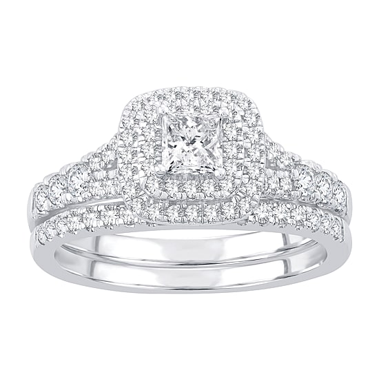 Womens 1 CT. T.W. Natural White Diamond 10K Gold Cushion Bridal Set