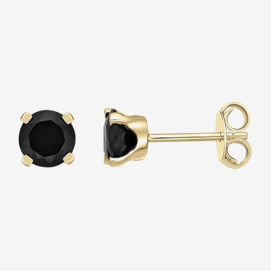 Genuine Black Onyx 14K Gold 6mm Round Stud Earrings