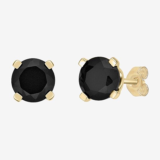 Genuine Black Onyx 14K Gold 6mm Round Stud Earrings