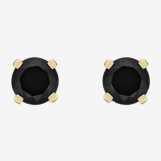 Genuine Black Onyx 14K Gold 6mm Round Stud Earrings