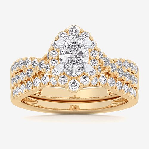 Signature By Modern Bride (G-H / Si1-Si2) Womens 1 1/3 CT. T.W. Lab Grown White Diamond 10K Gold Oval Side Stone Halo Bridal Set, 9