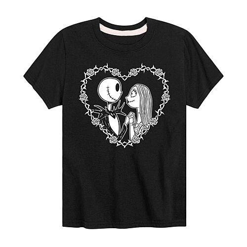 Disney Collection Little & Big Kid Girls Crew Neck Short Sleeve Regular Fit Nightmare Before Christmas Graphic T-Shirt, X-large, Black