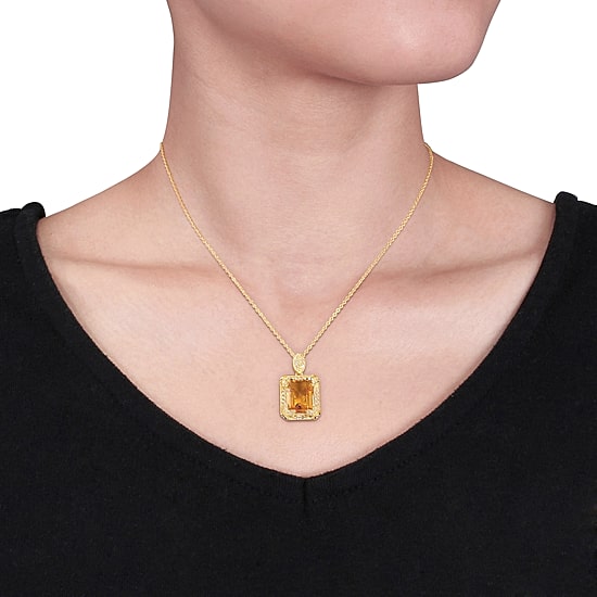 Genuine Citrine, White Topaz and Diamond-Accent Pendant Necklace