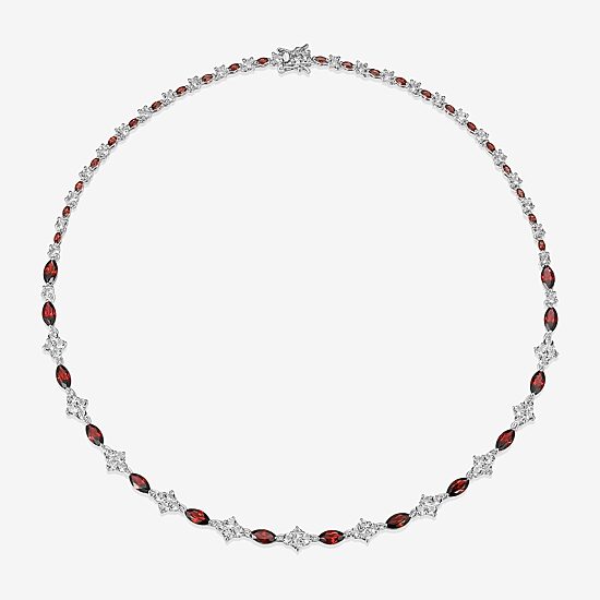 Womens Red Garnet Sterling Silver 18 Inch Tennis Necklace