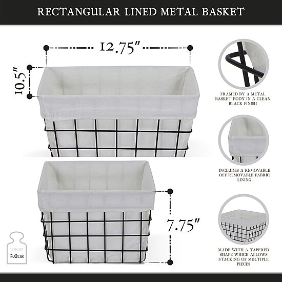 Cheungs Lined Rectangular Metal Basket